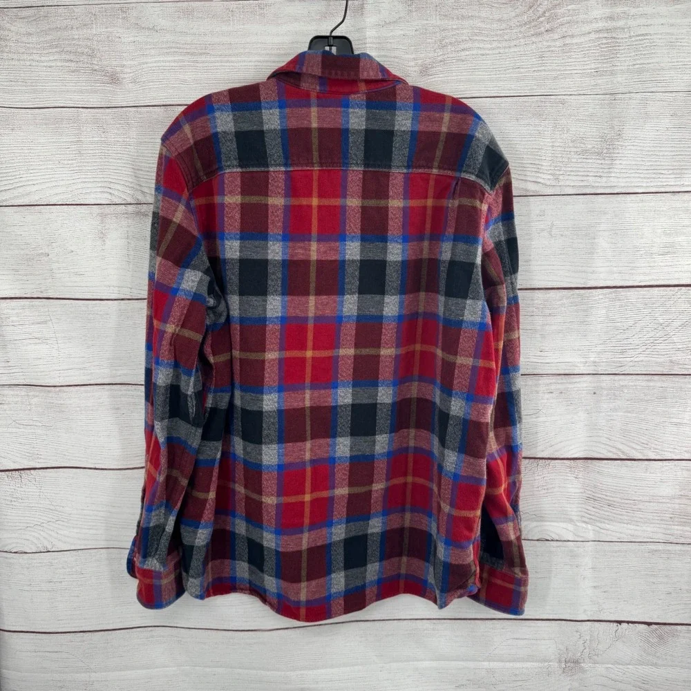The North Face Mens Large Red Plaid Flannel Button Down Shirt Long Sleeve Cotton